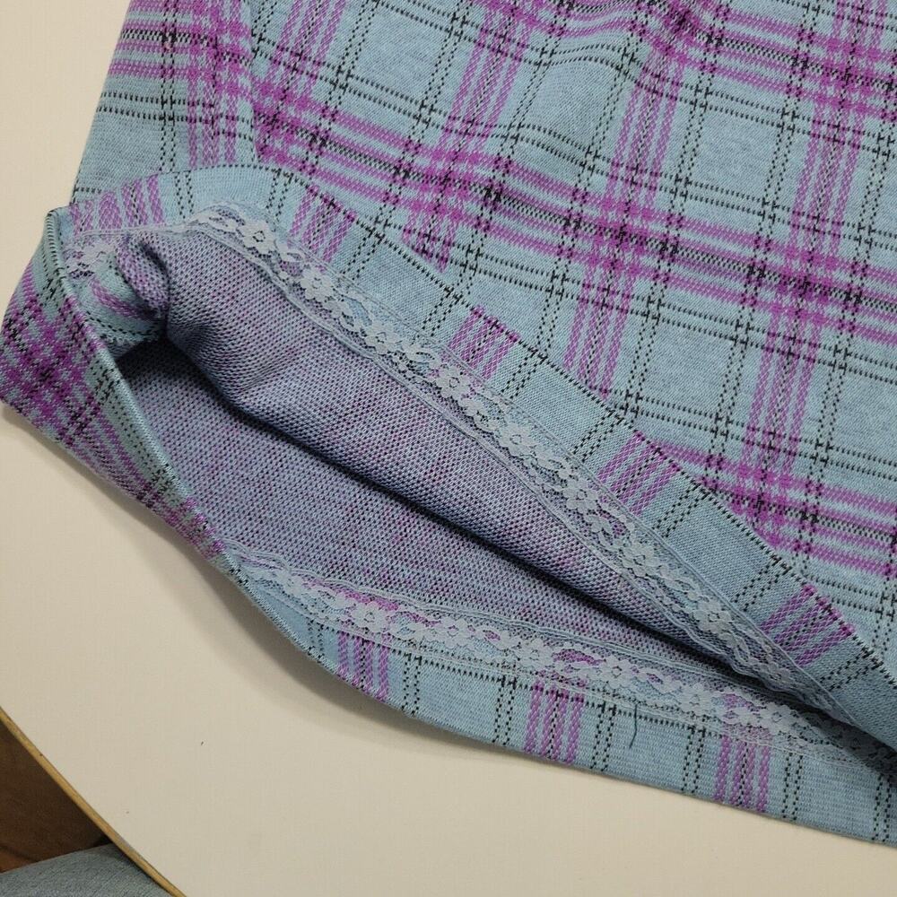 Vtg Handmade Midi Dress Womens Extra Large Blue Purple Plaid Long Sleeve Buttons - Picture 11 of 14